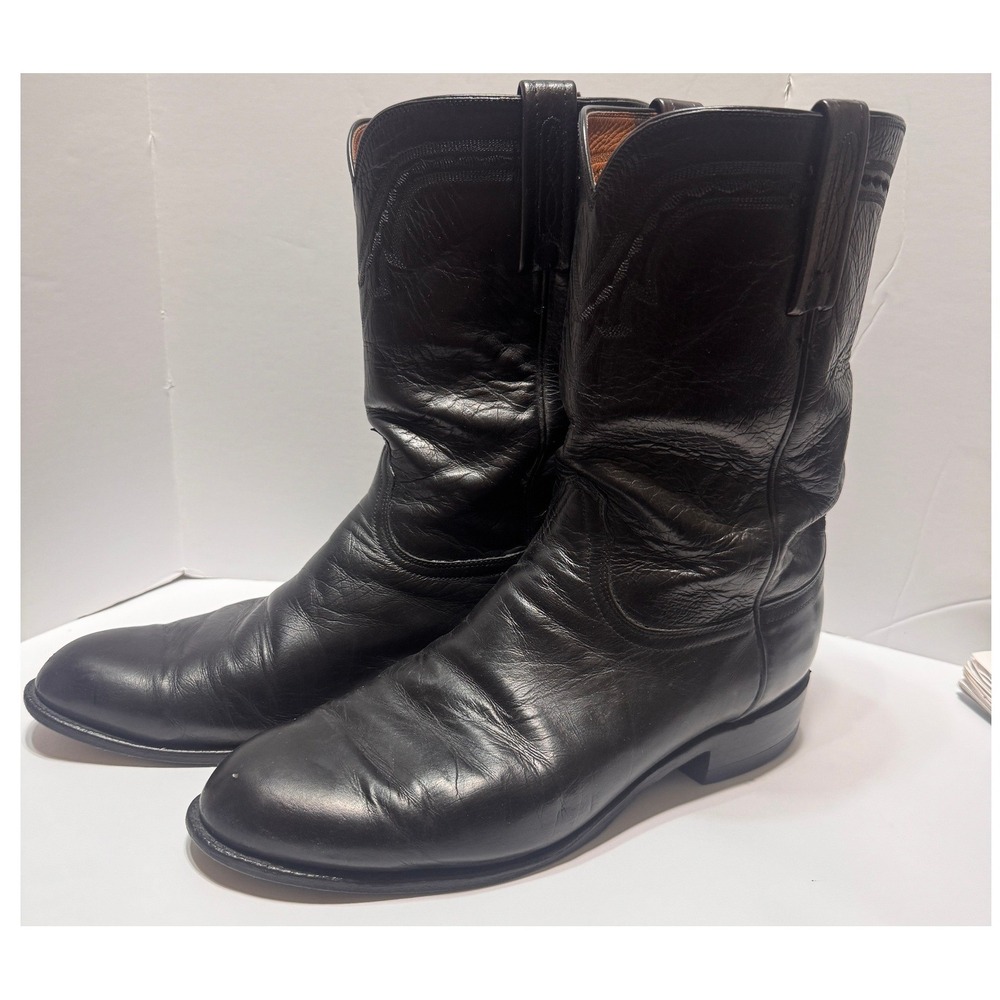 Lucchese 2000 Mens Black Leather Western Cowboy Boots Roper T0012C2 Size 11 EE